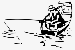 Fish Fisherman Fishing Line Man Boat Angle - Fishing Black And White
