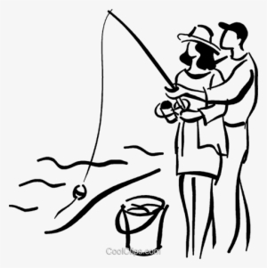 Couple Fishing Royalty Free Vector Clip Art Illustration - Couple Fishing Clipart Black And White