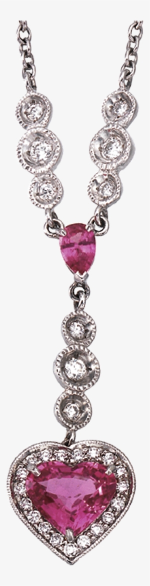 Heart Shape Pink Sapphire Necklace With Diamond Frame - Diamond