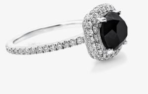 Black Diamond Halo Engagement Ring - Black Diamond Silver Ring For Girls