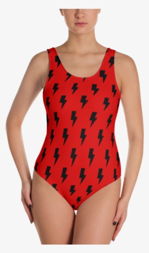 Black Lightning Bolts On Red One-piece - Funny Emoji