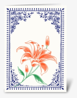 Vintage Orange Flower 4 With Blue Border Greeting Card - .:: Moondreams::. Vintage Gelbe Karte