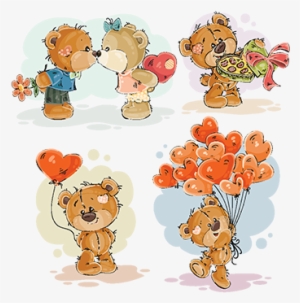 Set Vector Clip Art Illustrations Of Enamored Teddy - Teddy Bear Holding Balloons