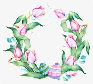 Purple Flower Wreath Watercolor Hand Painted Transparent - Flower