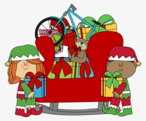 Clip Art Of Santa Claus With Elves - Santa Sleigh Cute Clipart