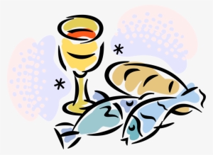 Vector Illustration Of Christian Religion Chalice Cup, - Fish And Bread Cartoon