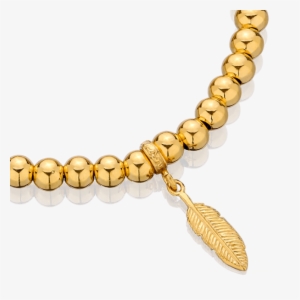 Gold-plated Beaded Bracelet With Feather - Bracelet