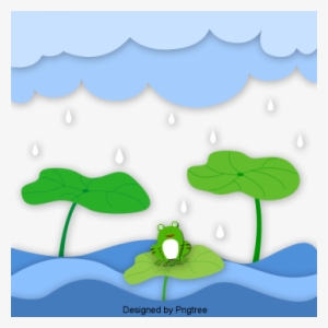 Cartoon Hand Painted Pond Frog Lotus Leaf Rainy Days, - Portable Network Graphics