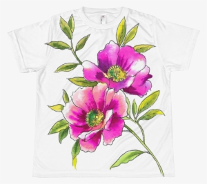 Watercolor Anemones Youth Sublimation T-shirt - Rosa Arkansana
