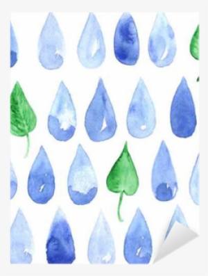 Watercolor Drops And Fresh Leaves On White Background - White