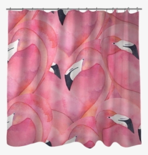 Seamless Pattern With Watercolor Pink Flamingo Couple - Curtain