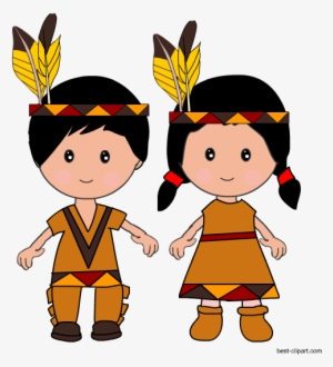 Native American Boy And Girl Standing Together - Pilgrams Clip Art With Transparent Background