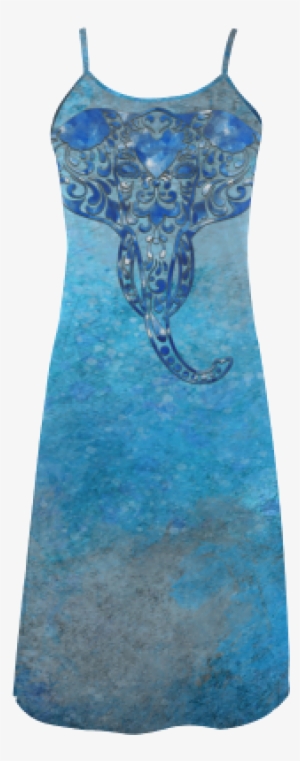 A Blue Watercolor Elephant Portrait In Denim Look Alcestis - Slip Dress