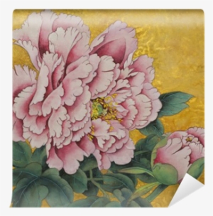 Pink Peony Flower On A Gold Background Wall Mural • - Peony
