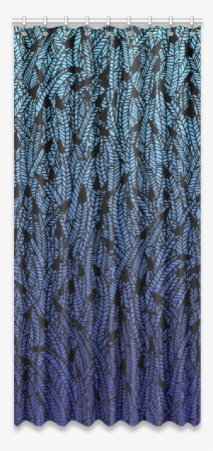 Blue Ombre Black Feather Pattern Window Curtain 50" - Window