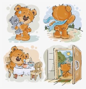 Set Vector Clip Art Illustrations Of Bored Teddy Bears - Dibujo De Osito Triste
