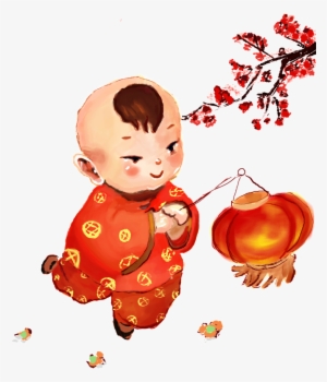 Boy Carrying A Lantern About The Lantern Festival Vector,plum,chinese - 卡通 小孩 提 灯笼 过 春节