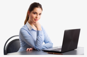 Thinking Pretty Businesswoman With Laptop On The Table