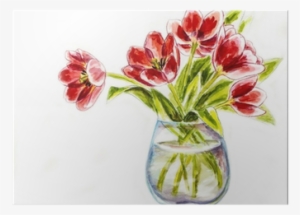 Spring Flowers In Vase, Watercolor Illustration Poster - Jarni Obraz Květiny
