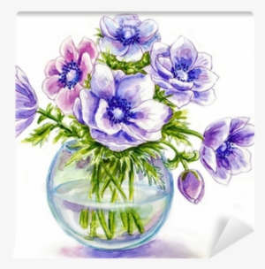 Spring Flowers In Vase, Watercolor Illustration Wall - 花瓶 里 的 花
