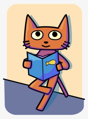 Animated Cat With Legs Crossed, Holding A Book With