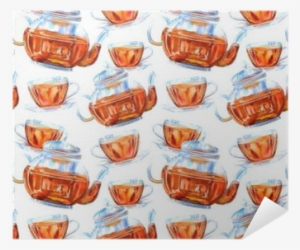 Seamless Pattern Of A Glass Teapot And Cup - Teapot