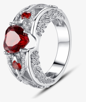 Angel Wing Heart Red Crystal Engagement Ring