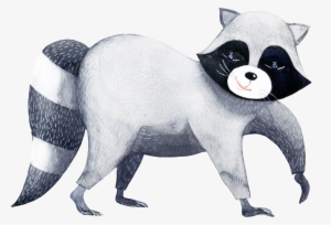 Gray Hand Drawn Animal Cartoon Watercolor Beautiful - Chicraccoon-ruhestands-party Karte