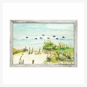 Outer Banks Sand Dunes And Seagulls Wrapped Canvas - Vintage Outer Banks Postcards