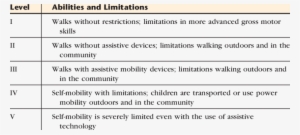 Summary Of Mobility Of Children With Cerebral Palsy - Gross Motor Function Classification System