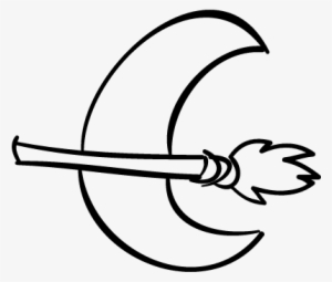 Halloween Moon And Broomstick Outlines Vector - Broom Stick Outline