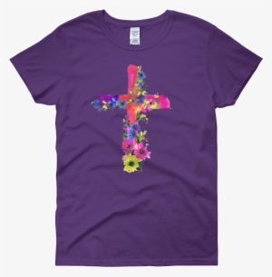 Watercolor Flowers & Cross Women's Short Sleeve - Crazy Bostie Mom Shirt, Boston Terrier Shirt, Dog Mom
