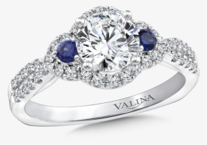 Valina Diamond And Blue Sapphire Halo Engagement Ring - Engagement Ring