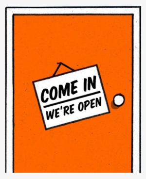 A Cartoon Door With A Note Saying Come On It, We're