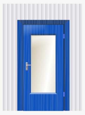 Door With Cristal And Wall Vector Clip - Blue Door Clip Art