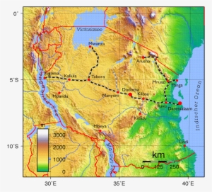Tanzania Railways Lines - Topographical Map Of Tanzania