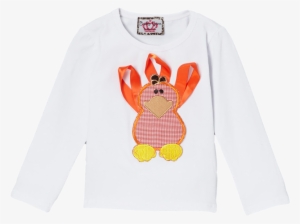 Orange Ribbon Turkey Long Sleeve Thanksgiving Top - Crew Neck