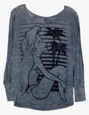 A Grey Long Sleeve Shirt With A Line Drawing Of Ariel - Sleeve