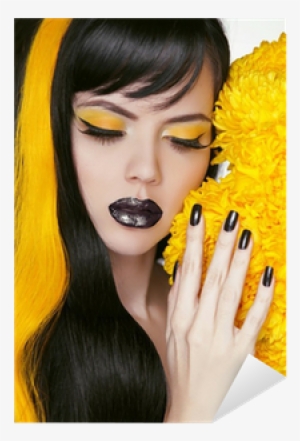 Punk Girl Portrait With Colorful Makeup, Long Hair, - Long Hair