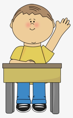 Boy Raising Hand - Student Sitting At Desk