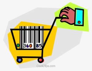 Mano Con Carrito De La Compra Y El Código De Barras - Clip Art