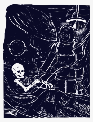 Skeleton Underwater Drawing Skull Sea - Clip Art