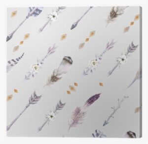 Watercolor Boho Seamless Pattern With Teepee, Arrows - Strzała Z Piórkiem Wzór