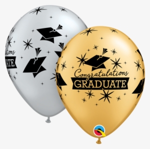 Congratulations Graduate Caps Silver & Gold Latex Balloons - Balon Congrats Graduation Latex