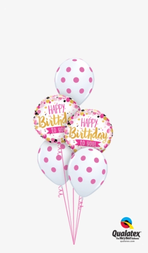 Happy Birthday Dotty Bouquet - 18" Happy Birthday To You Pink & Gold Foil Balloon
