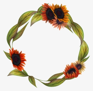 Japanese Flower Wreath Hand-painted Png Transparent - Cuadros De Girasoles Png