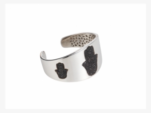 Hand / Hamsa Bangle Silver Black Cz Stones - Silver
