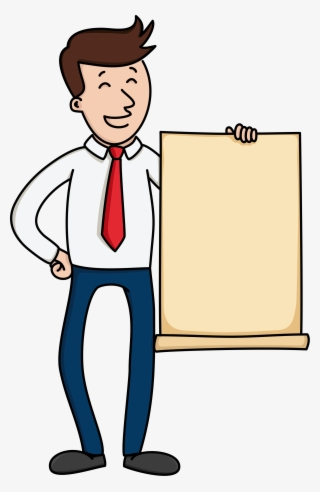 Open - Cartoon Man Holding Paper