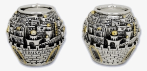 Pair Of Silver And Gold Plated Candle Holders - Jerusalem Globe Candle Holders