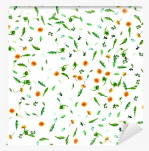 Watercolor Floral Seamless Patterny Ellow Dandelions - Retro Style